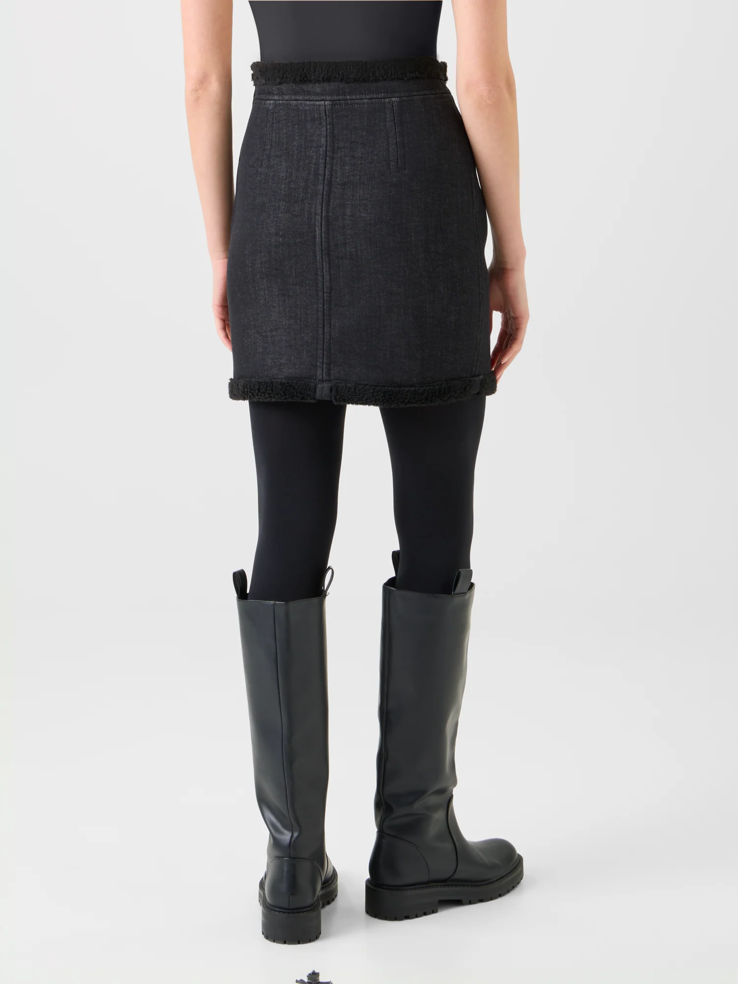 Cotton Denim and Faux Shearling Mini Skirt - Image 7