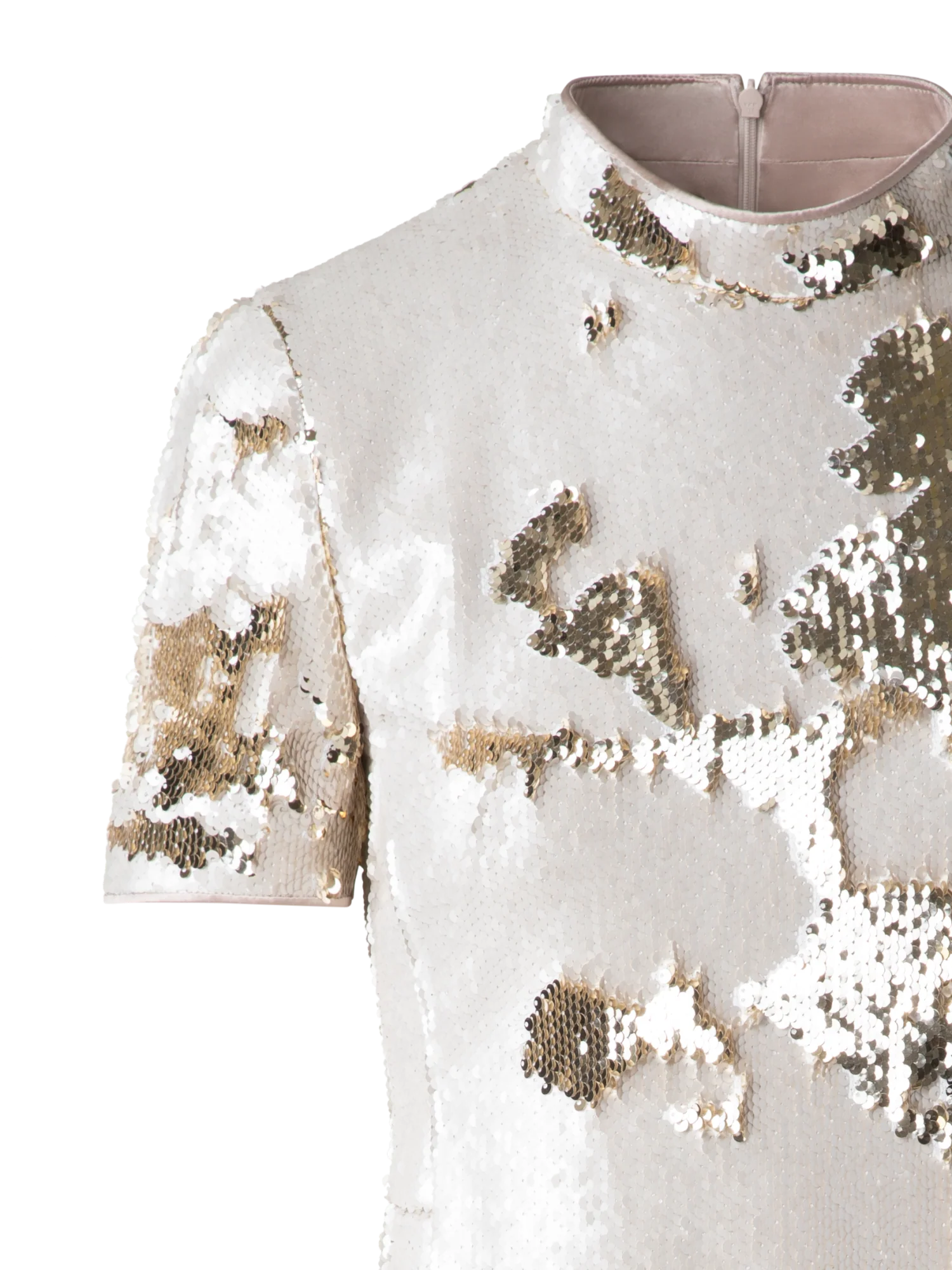 Dual Sequined Sheath Dress with Short Sleeves - Image 4