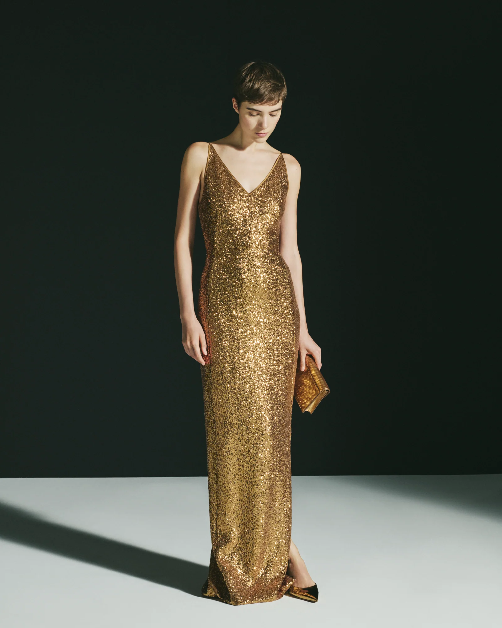 Long Sequined Evening Gown with V-Neck - Image 5