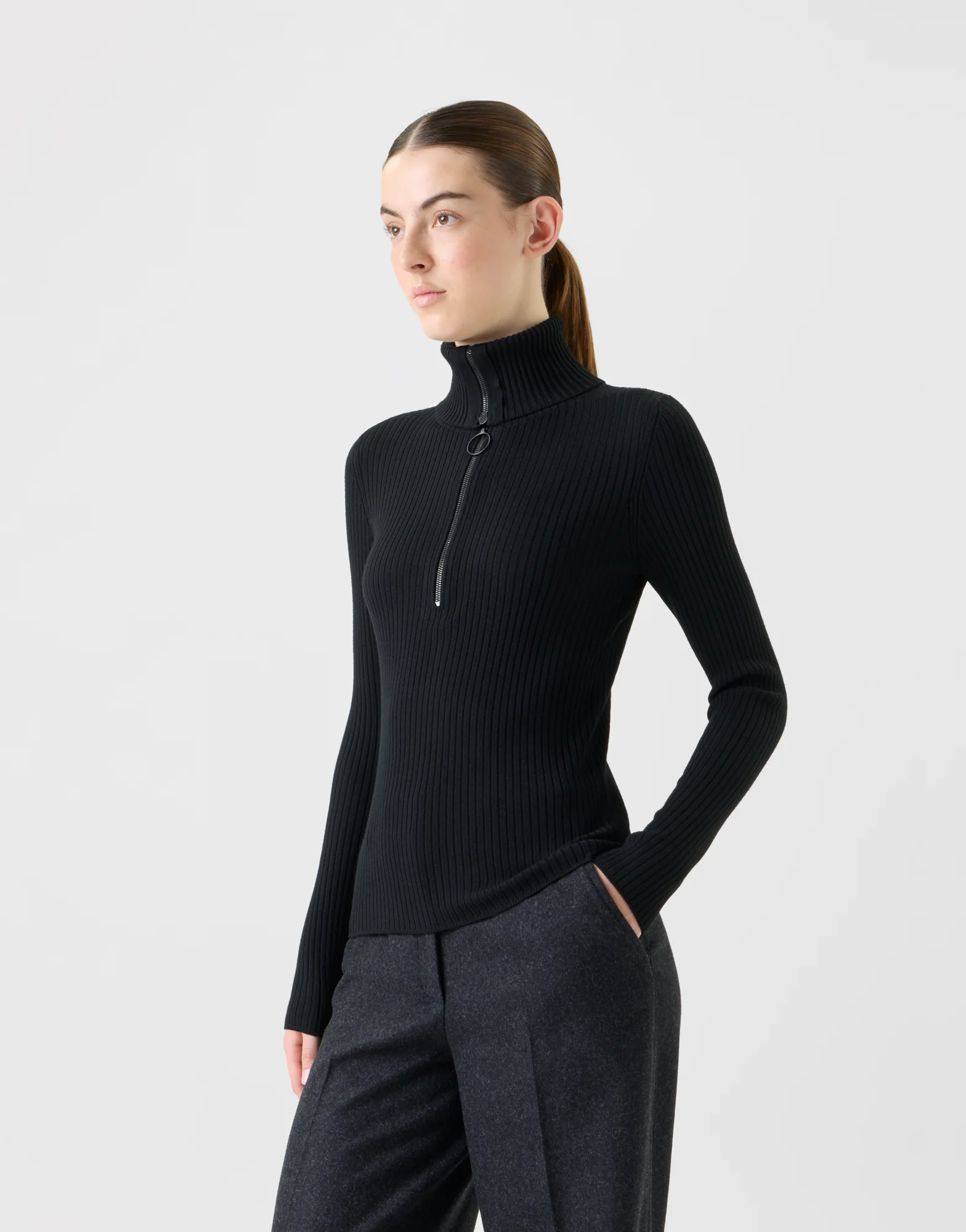 Sailor Collar Merino Wool Rib Half-Zip Sweater - Image 5