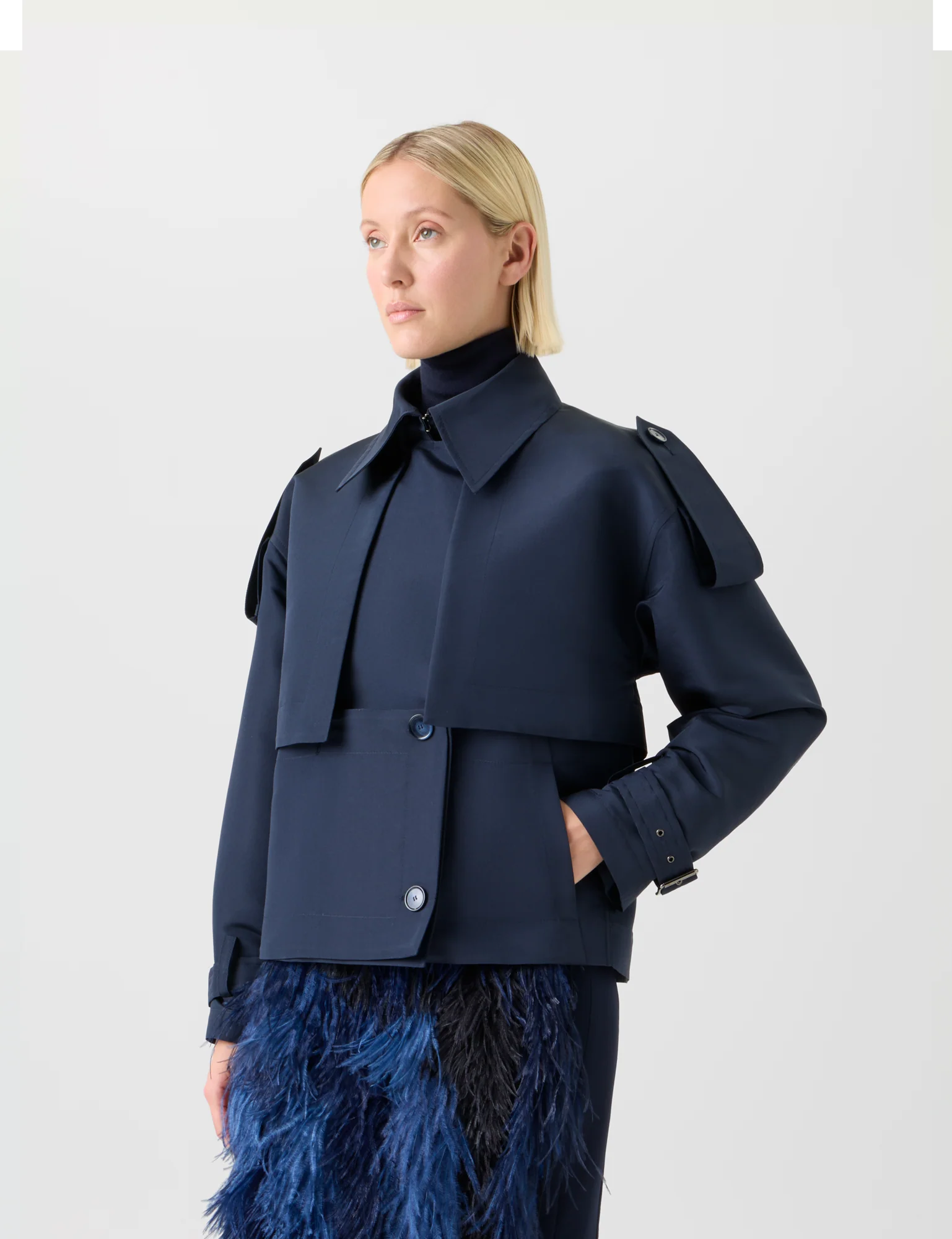 Short Silk Trench Coat with Removable Bolero - Image 3