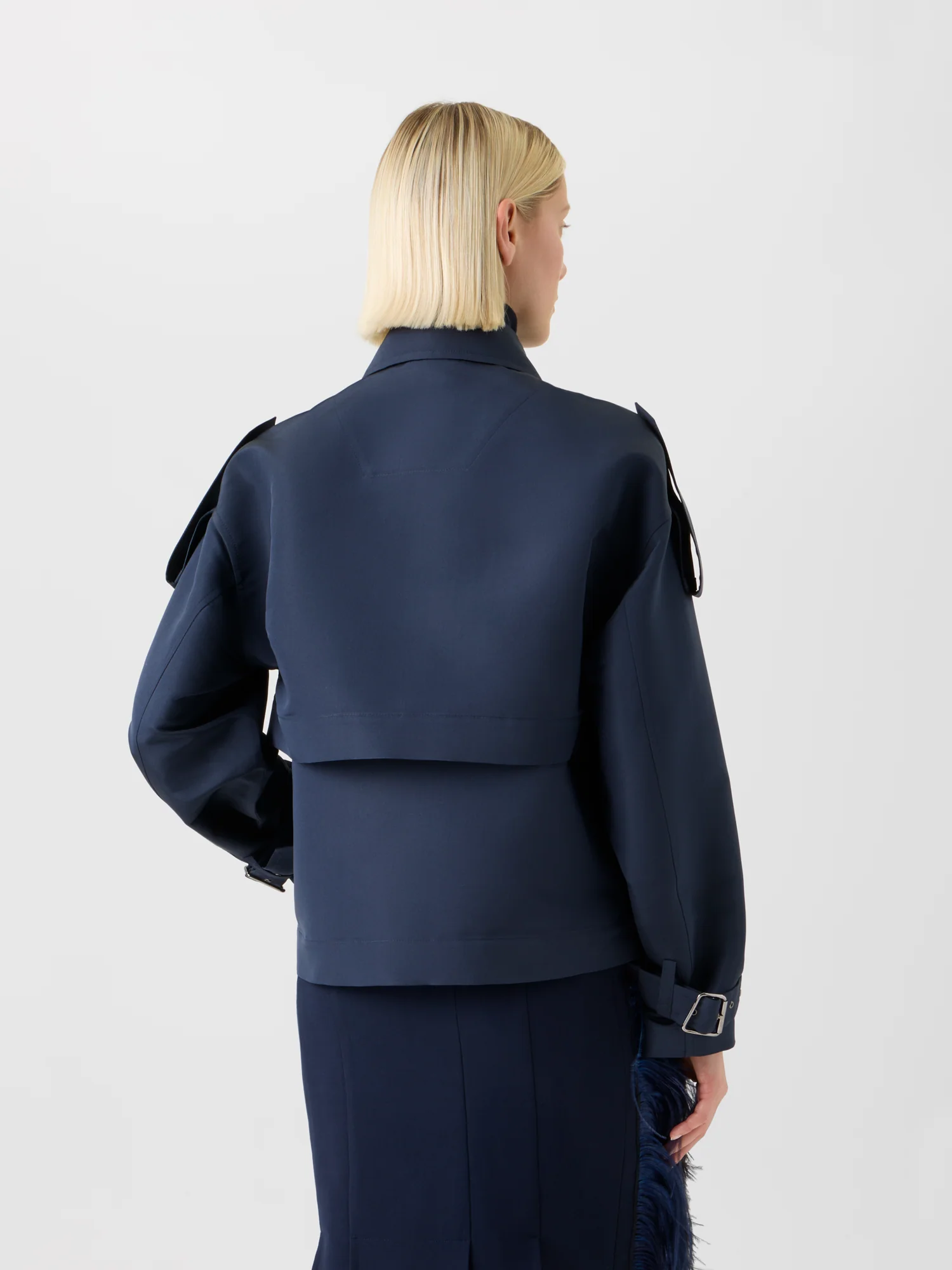Short Silk Trench Coat with Removable Bolero - Image 4