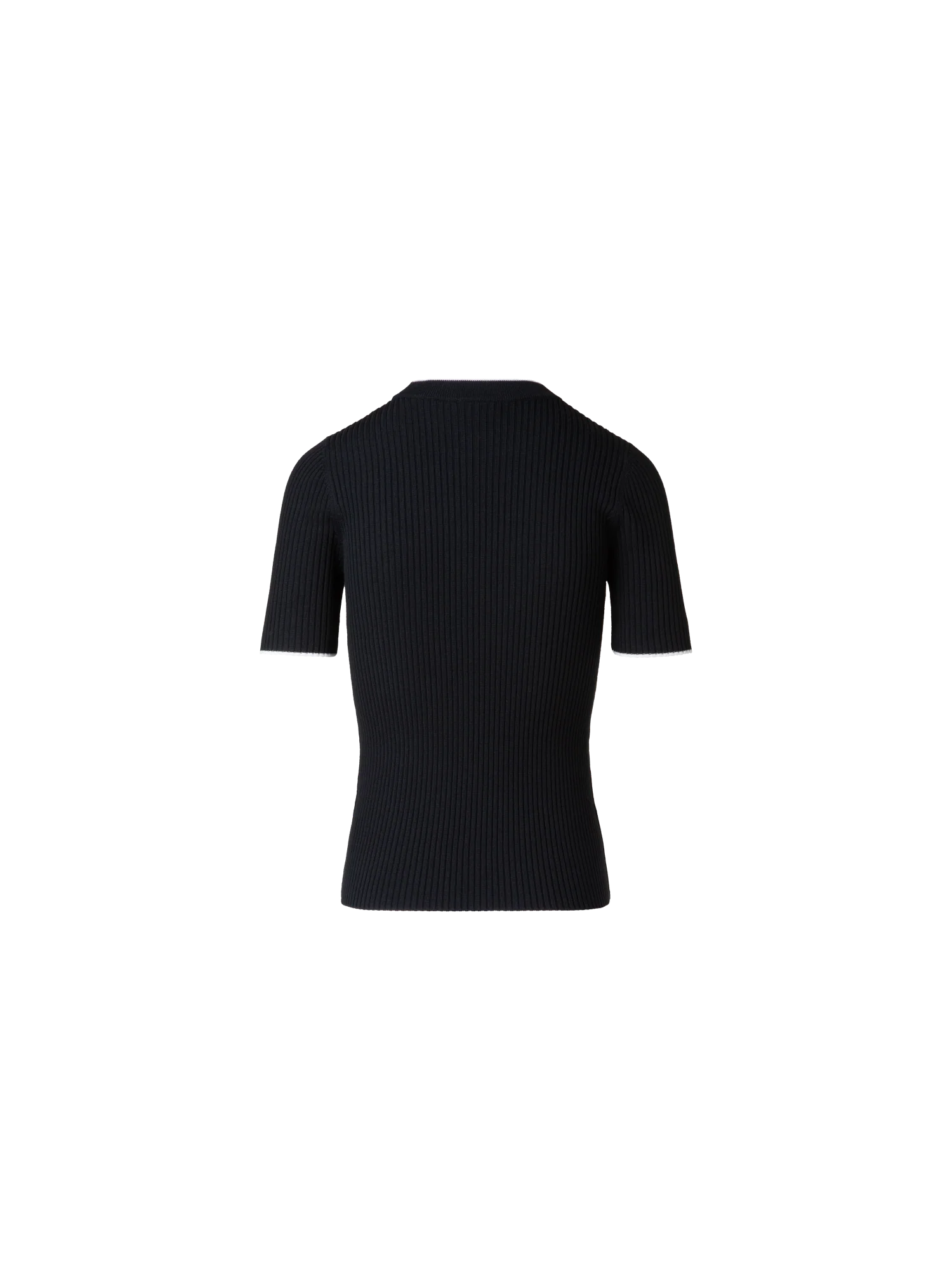 Short Sleeve Virgin Wool Sweater with Piping - Image 3