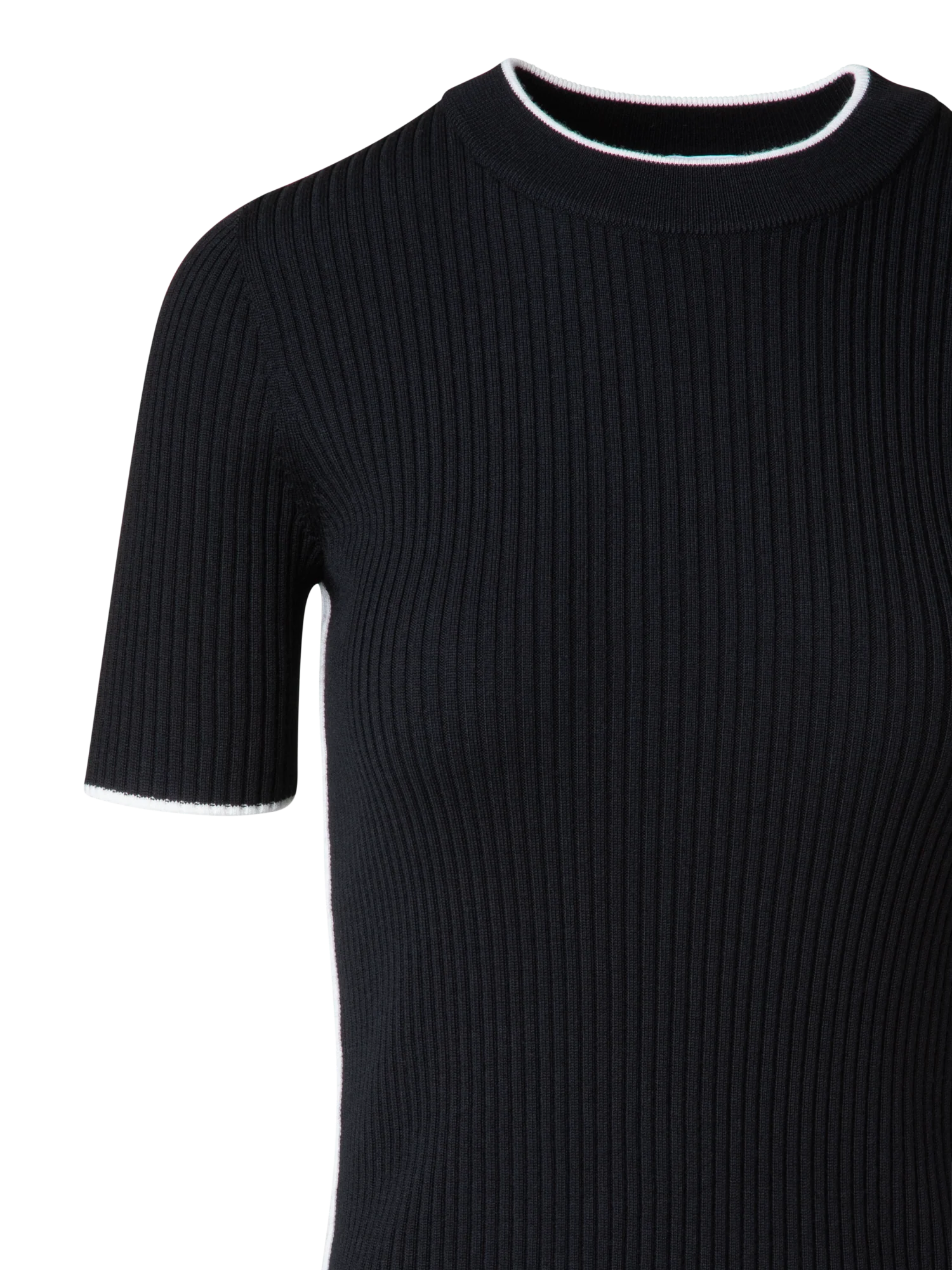 Short Sleeve Virgin Wool Sweater with Piping - Image 4